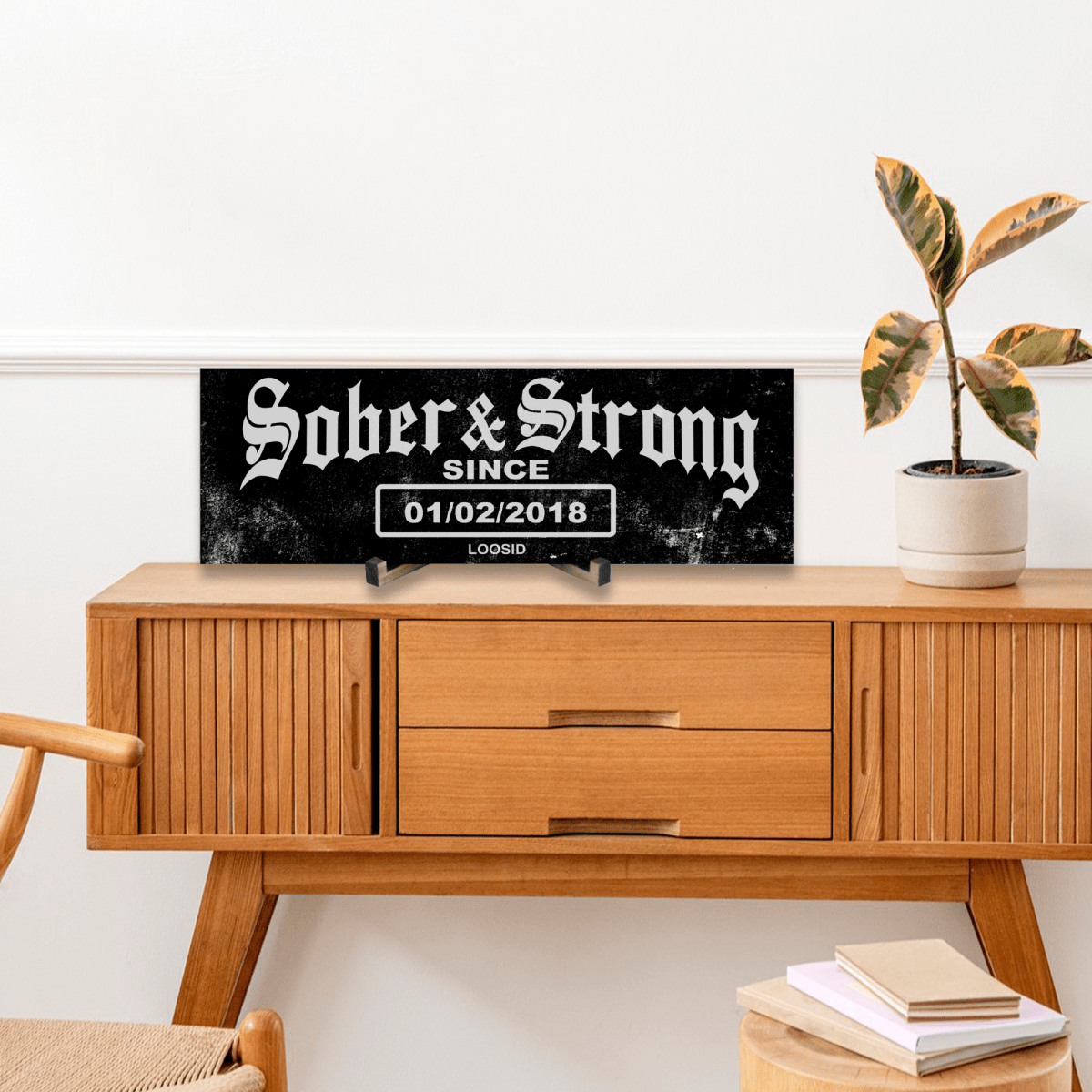 Sober & Strong Printed Composite White Wood Sign w/ Personalized Sobriety Date