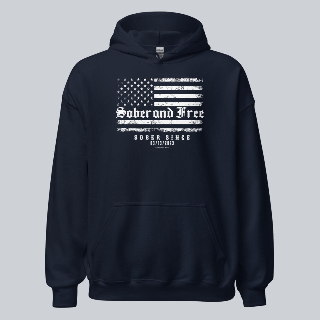 Recovery Hoodie | Sober and Free Custom Sobriety Date Sweatshirt