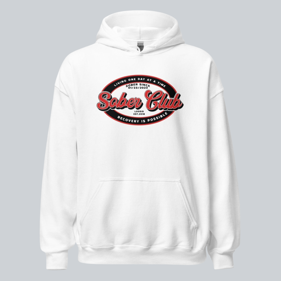 Sober Club Badge Unisex Hoodie with Custom Sobriety Date