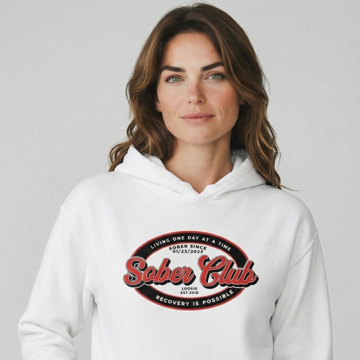Sober Club Badge Unisex Hoodie with Custom Sobriety Date