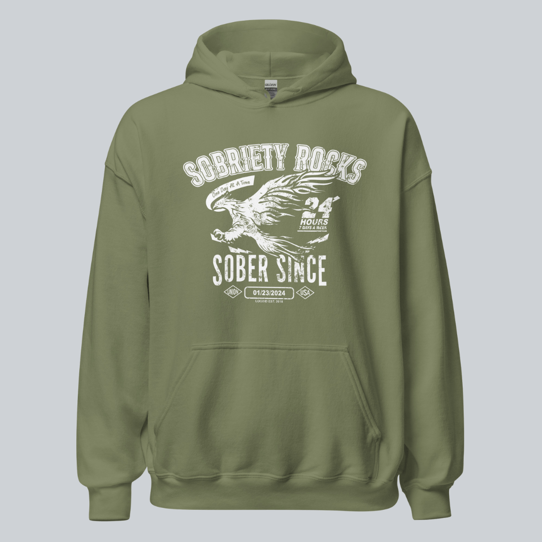 Sobriety Rocks | Men's Sober Since Hoodie with Custom Sobriety Date