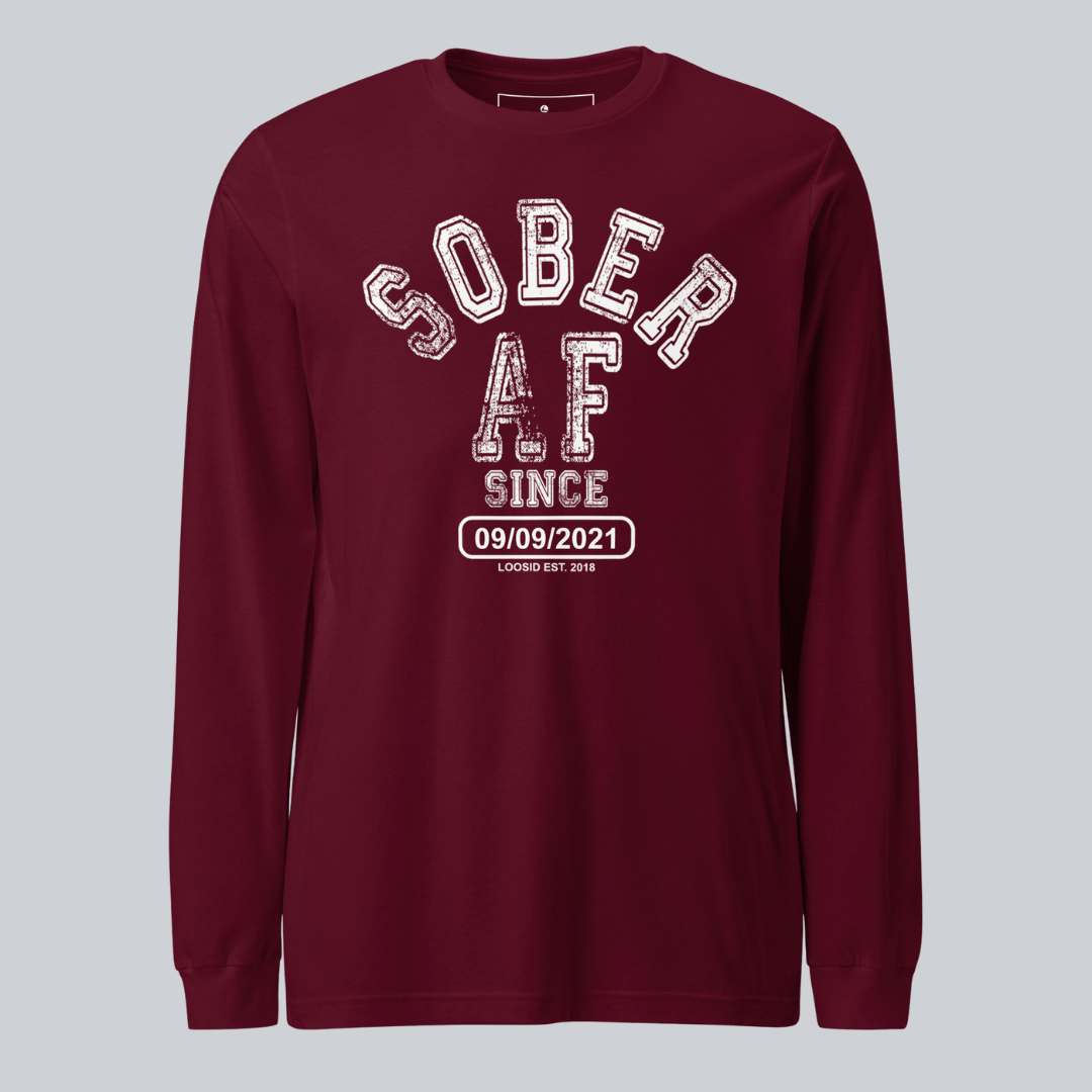 Men's Sober AF Since Long Sleeve T-shirt with Custom Sobriety Date