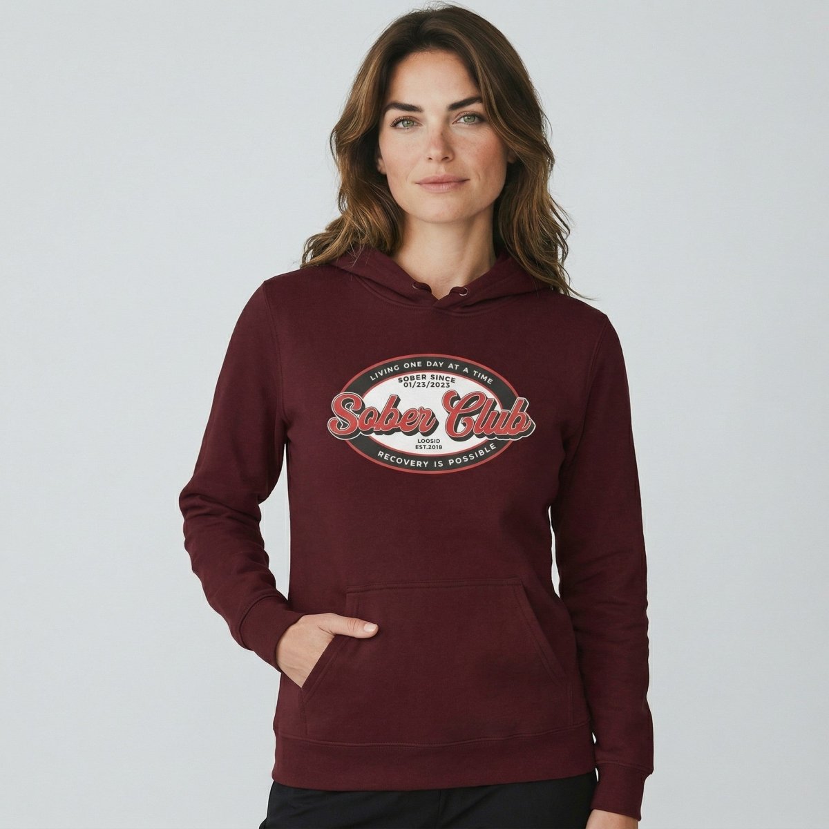 Sober Club Badge Unisex Hoodie with Custom Sobriety Date