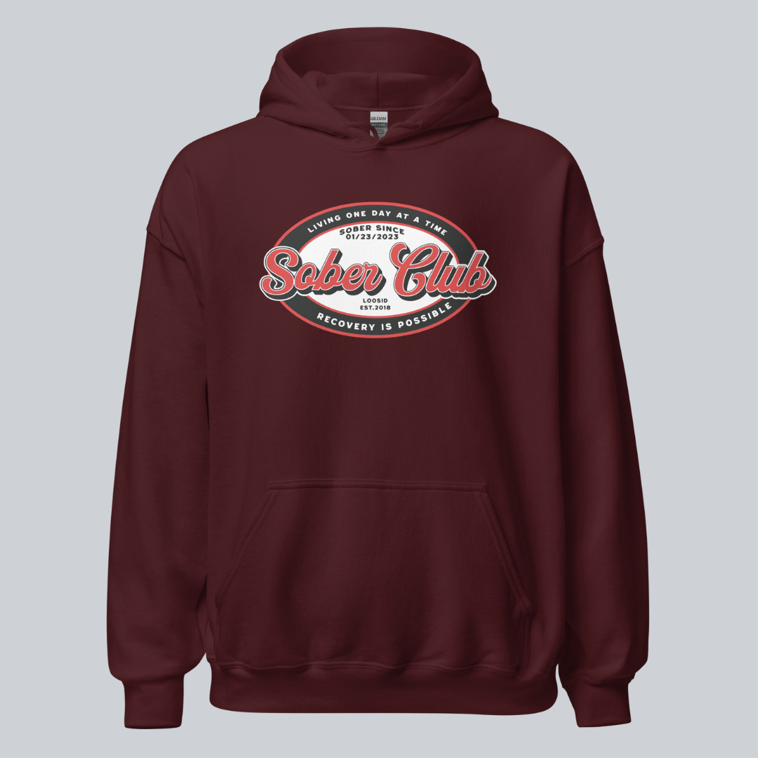 Sober Club Badge Unisex Hoodie with Custom Sobriety Date