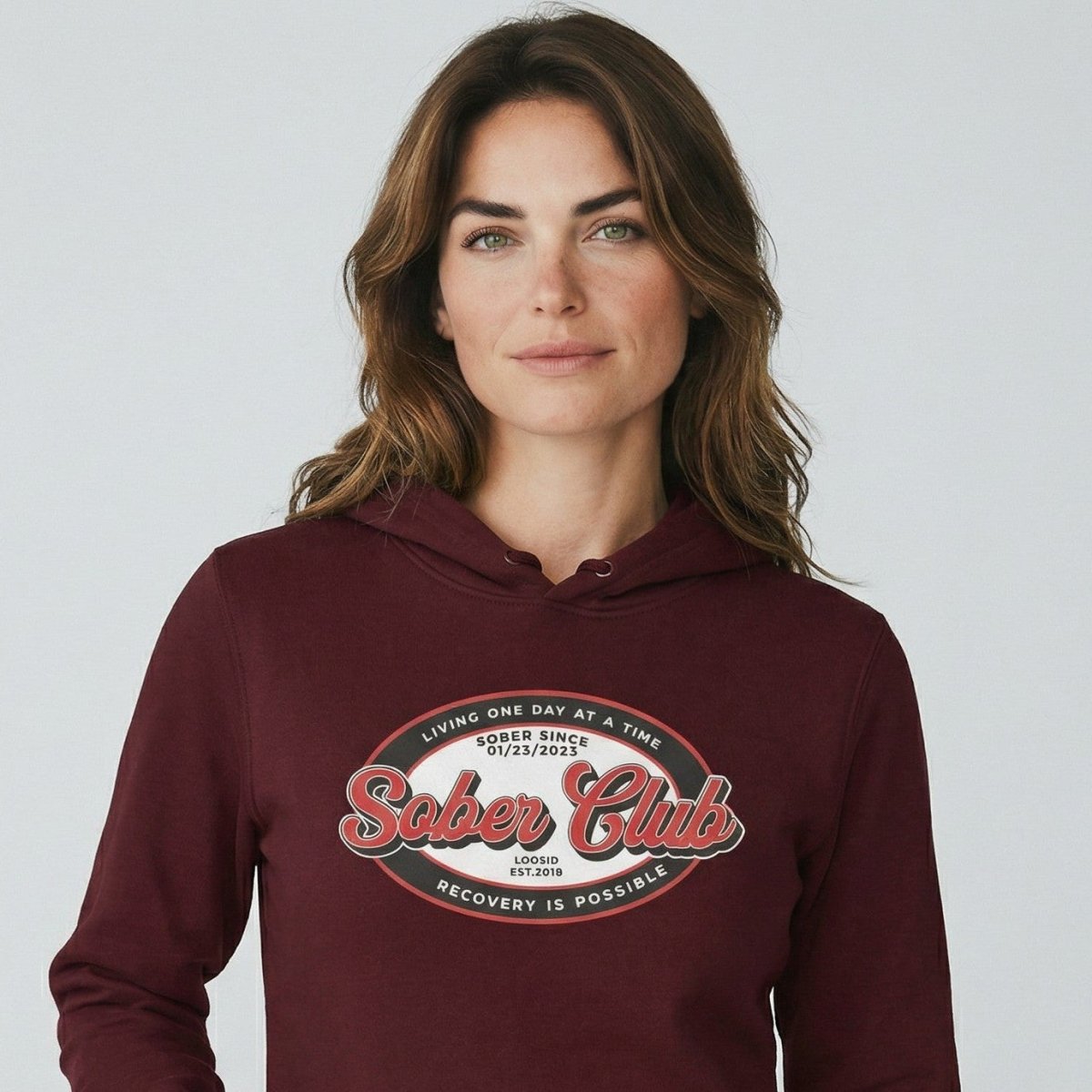 Sober Club Badge Unisex Hoodie with Custom Sobriety Date