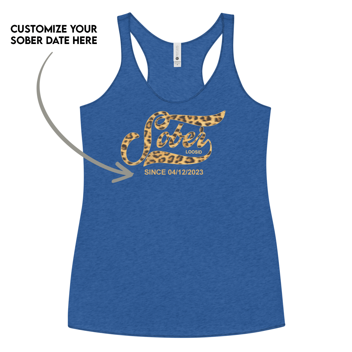 Leopard Sober Since Racerback Tank w/ Personalized Sobriety Date