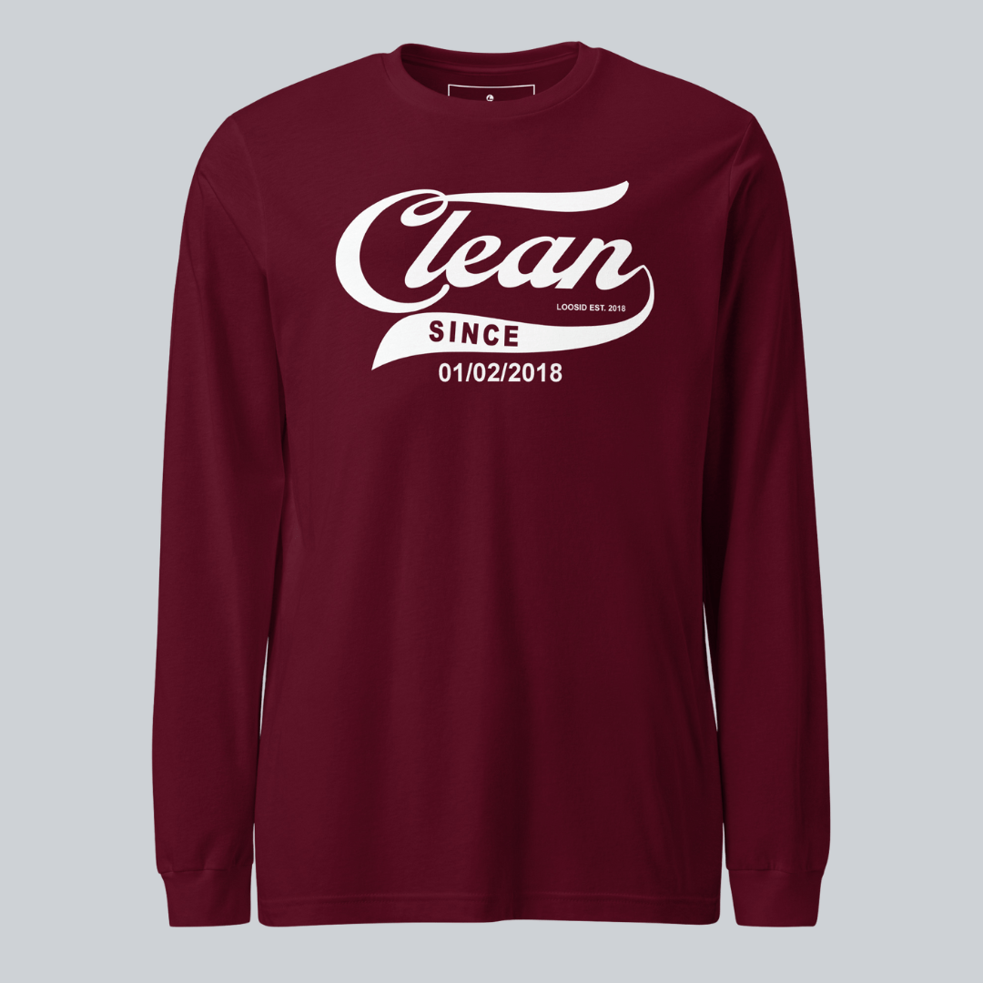 Men's Clean & Sober Long Sleeve T-shirt with Custom Sobriety Date