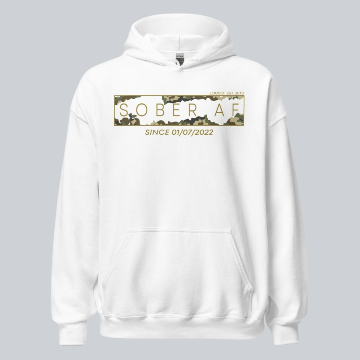 Recovery Hoodie | Men's Sober AF Camo Hoodie with Custom Sober Date