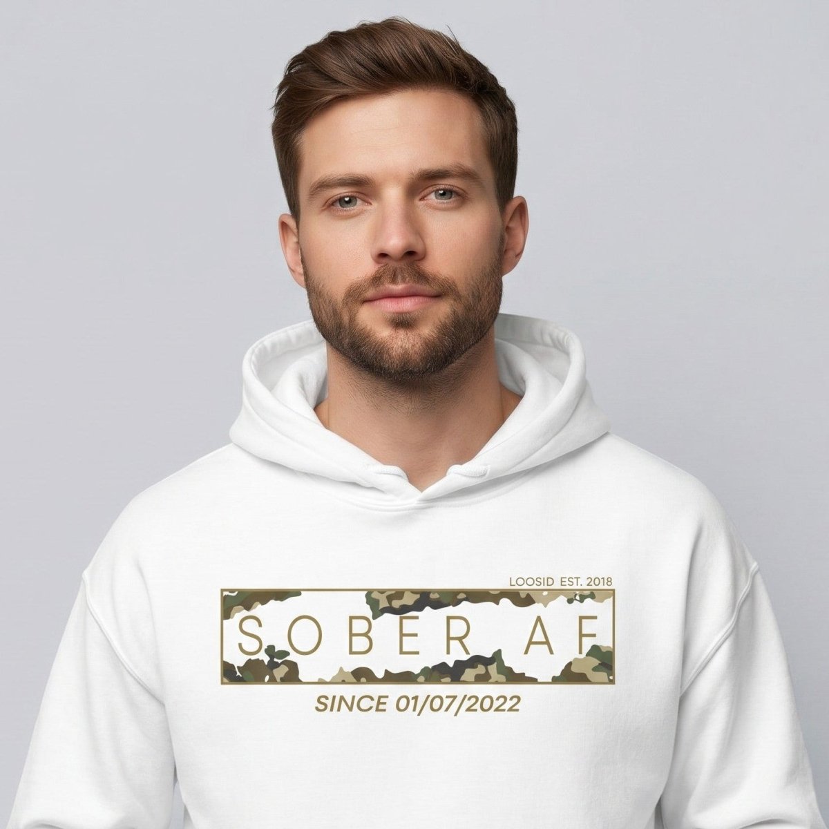 Recovery Hoodie | Men's Sober AF Camo Hoodie with Custom Sober Date