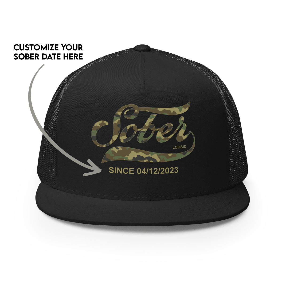Sober Since Camo Trucker Hat w/Personalized Date