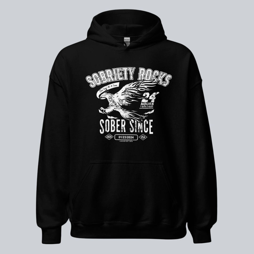 Sobriety Rocks | Men's Sober Since Hoodie with Custom Sobriety Date