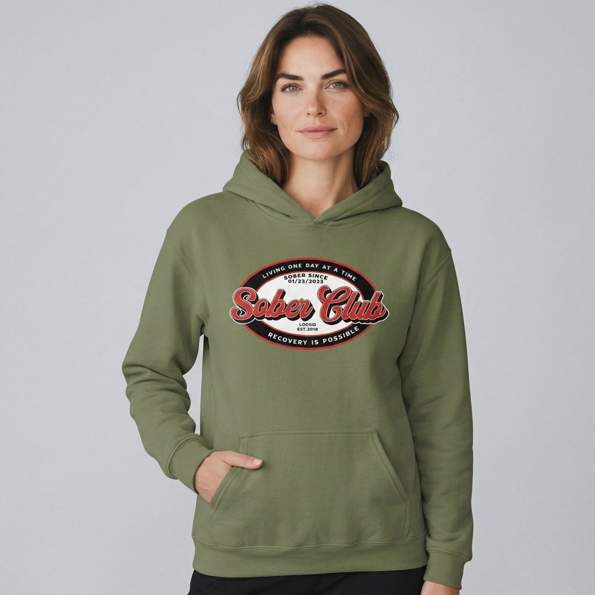 Sober Club Badge Unisex Hoodie with Custom Sobriety Date