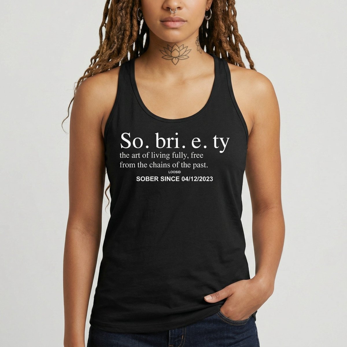 Sobriety Definition Women's Racerback Tank w/Personalize Sober Date