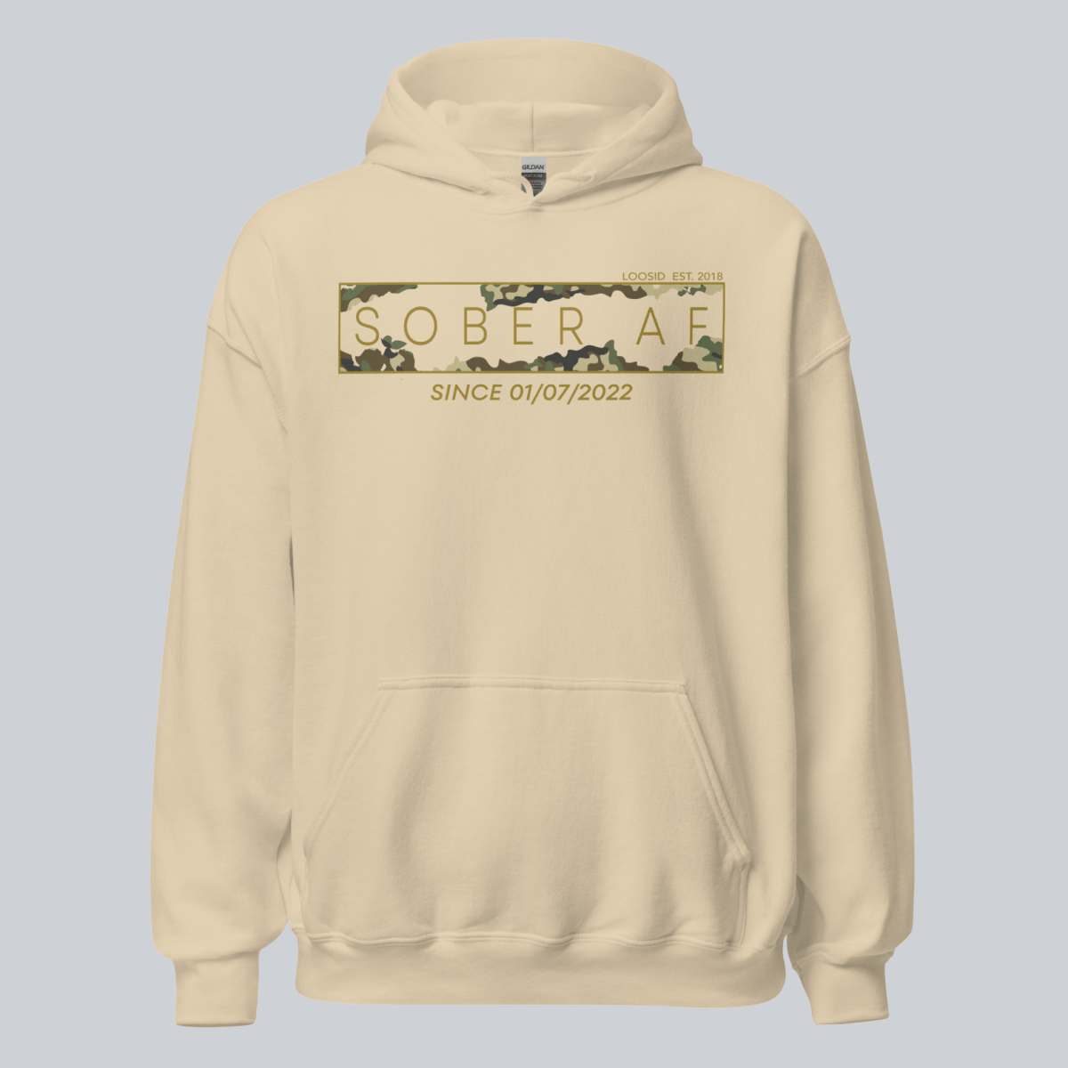 Recovery Hoodie | Men's Sober AF Camo Hoodie with Custom Sober Date