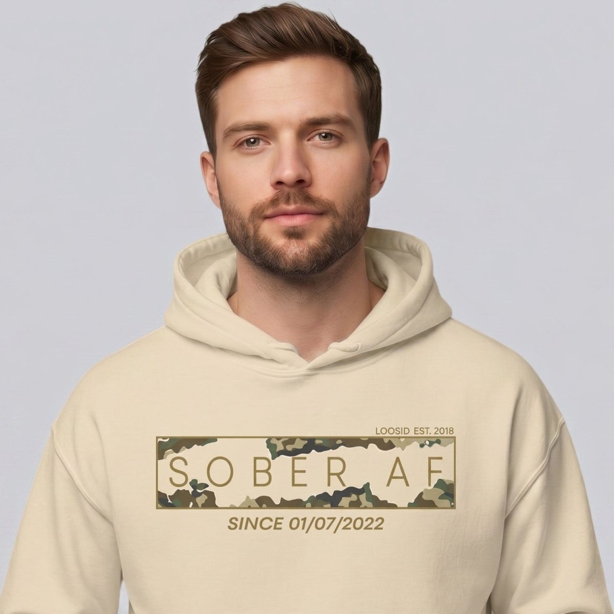Recovery Hoodie | Men's Sober AF Camo Hoodie with Custom Sober Date