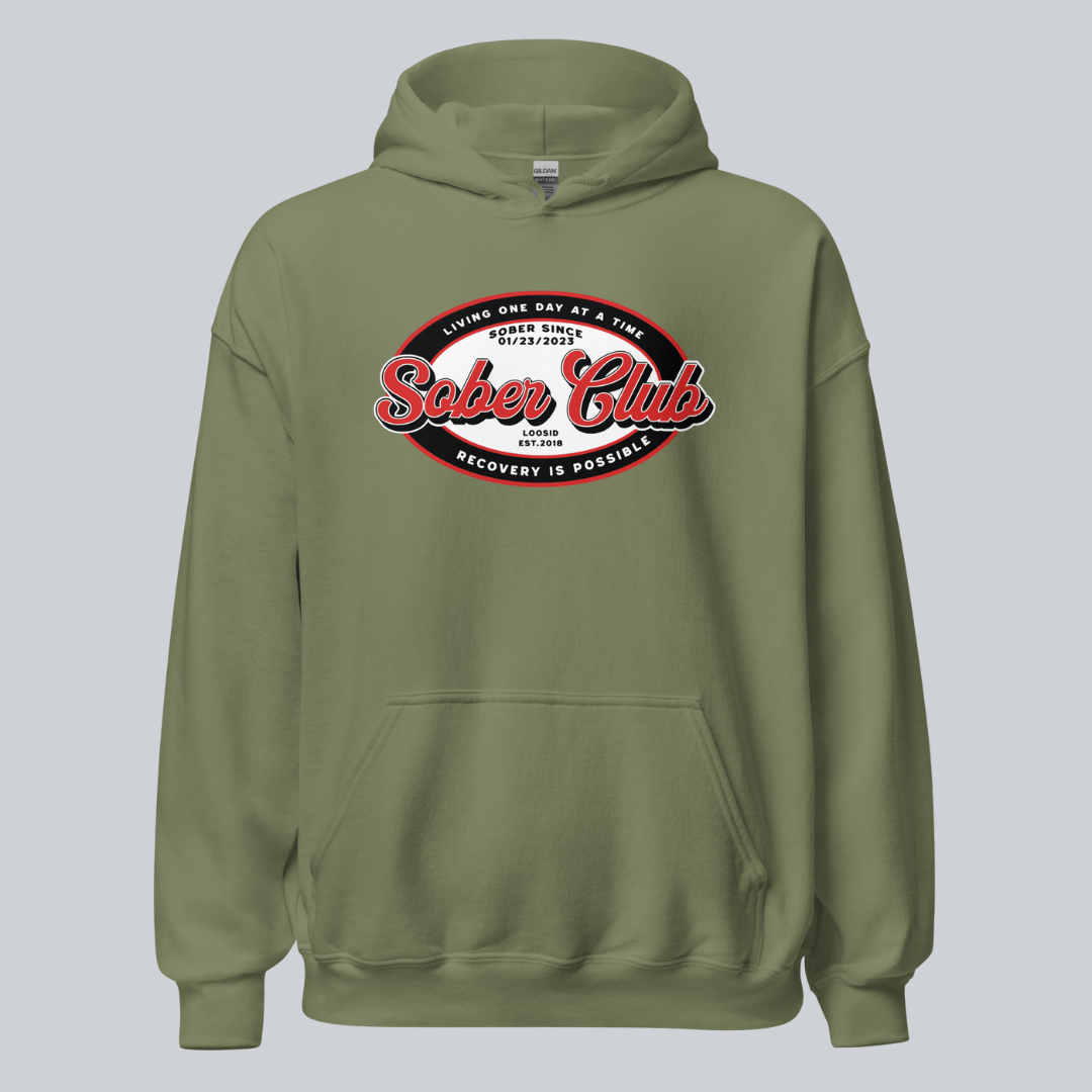 Sober Club Badge Unisex Hoodie with Custom Sobriety Date