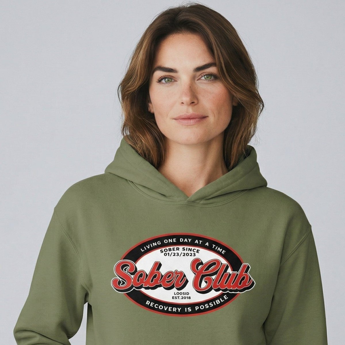 Sober Club Badge Unisex Hoodie with Custom Sobriety Date