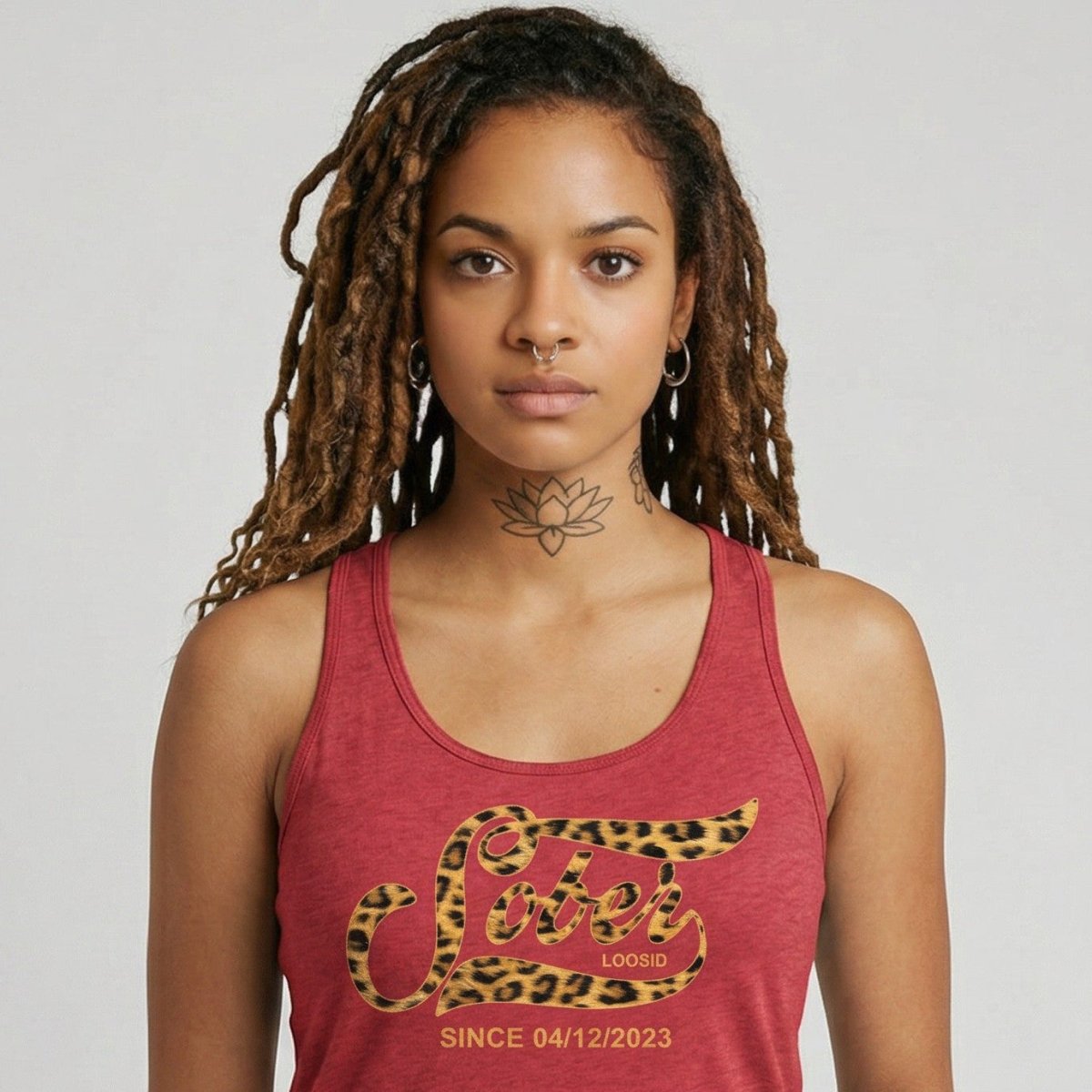 Leopard Sober Since Sober Tank Top lifestyle view (view 15)