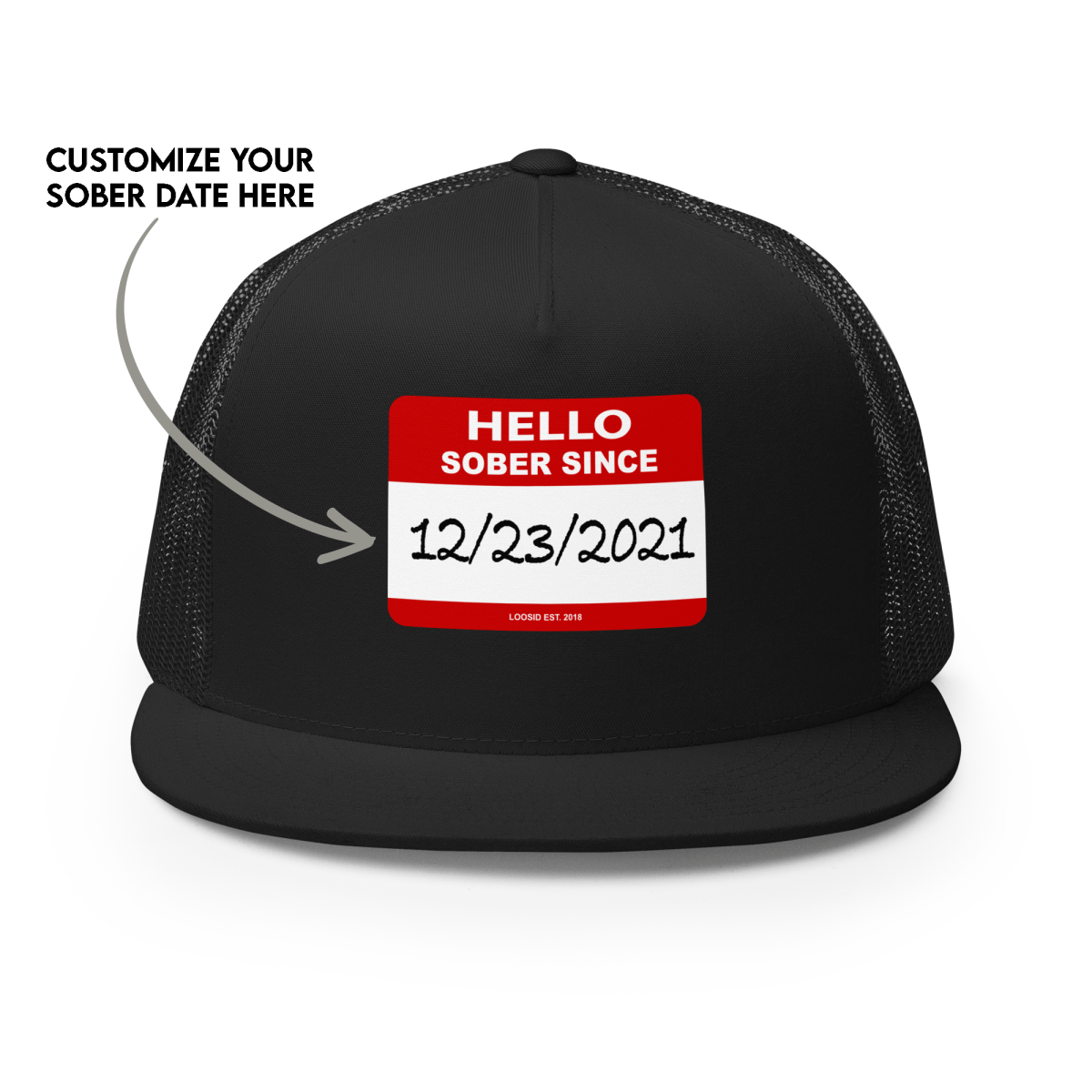Hello Sober Since Sober Hat flat lay styled image (view 3)