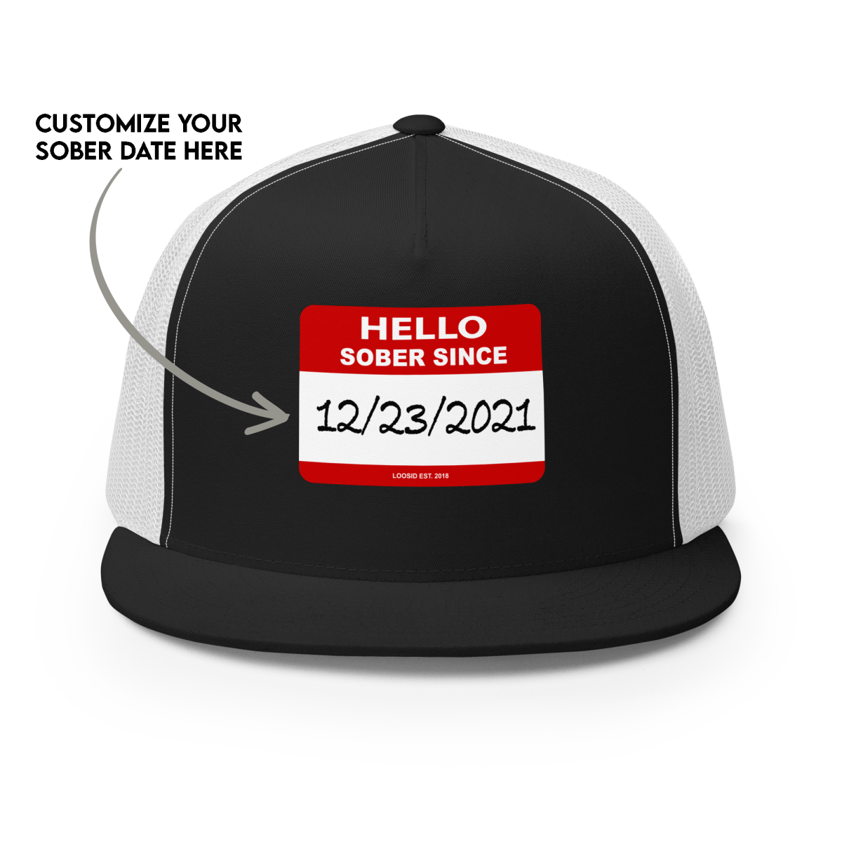 Women's Hello Sober Since Trucker Cap w/ Personalized Sobriety Date