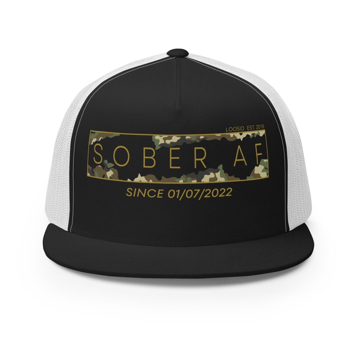 Sober AF Camo Snapback Trucker Hat w/ Personalized Sobriety Date
