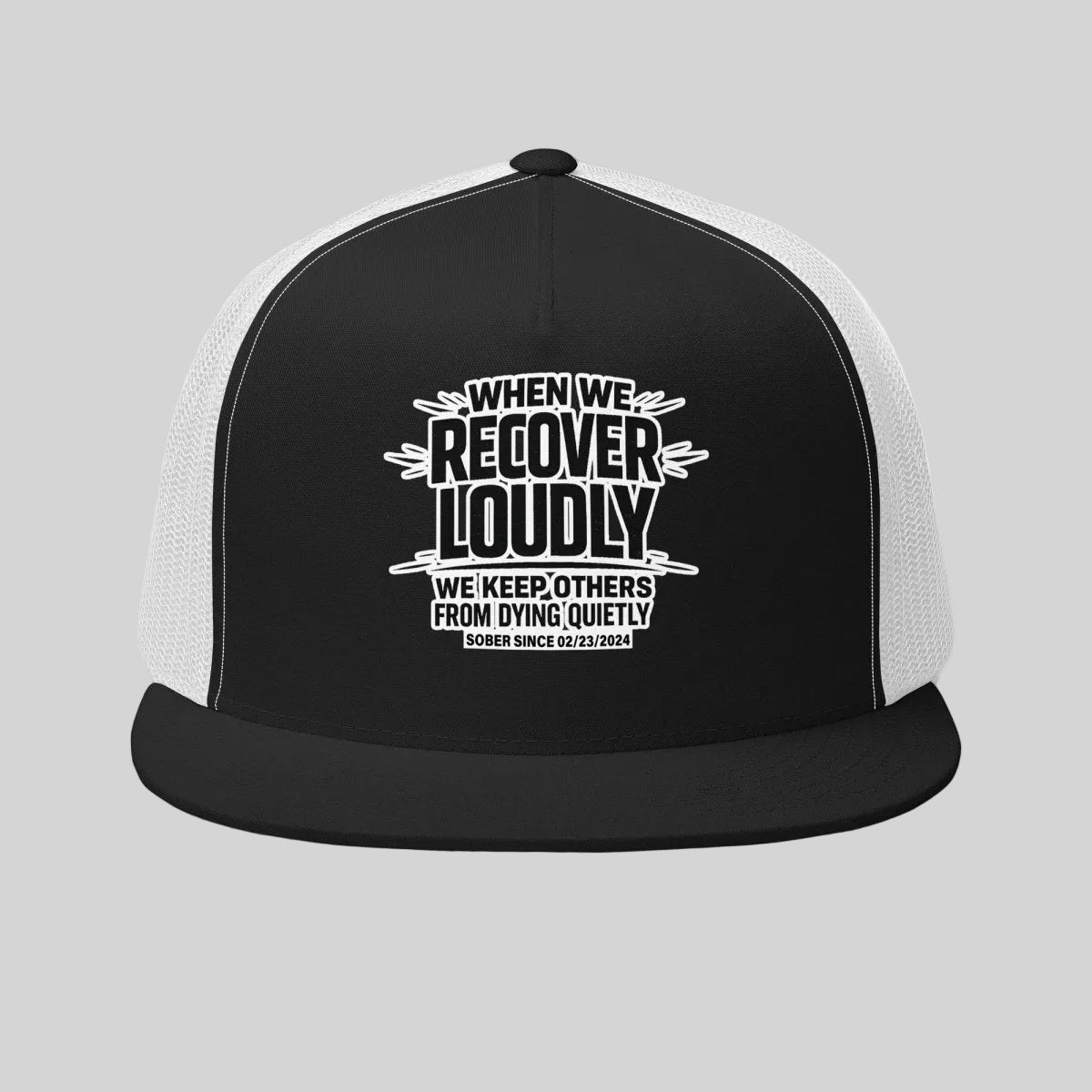 We do Recover Sober Hat close-up view (view 2)
