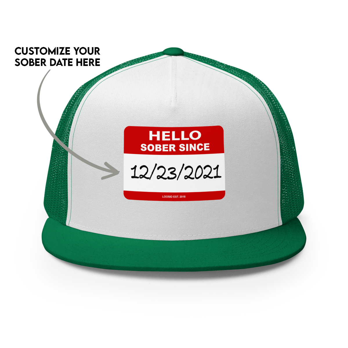 Women's Hello Sober Since Trucker Cap w/ Personalized Sobriety Date