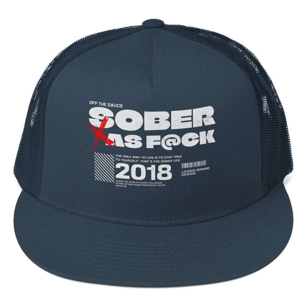 Sober As F ck Trucker Sober Sober Hat flat lay styled image (view 3)