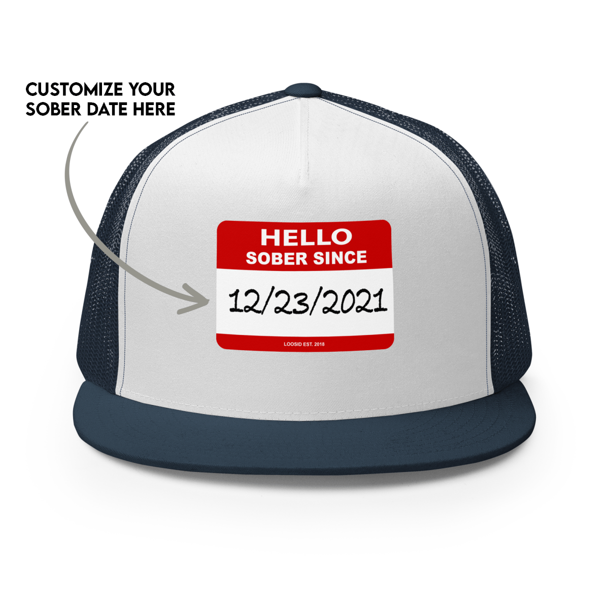 Women's Hello Sober Since Trucker Cap w/ Personalized Sobriety Date