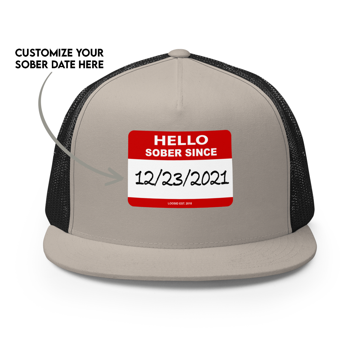 Women's Hello Sober Since Trucker Cap w/ Personalized Sobriety Date