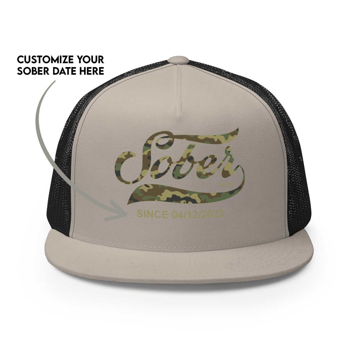 Sober Since Camo Trucker Hat w/Personalized Date