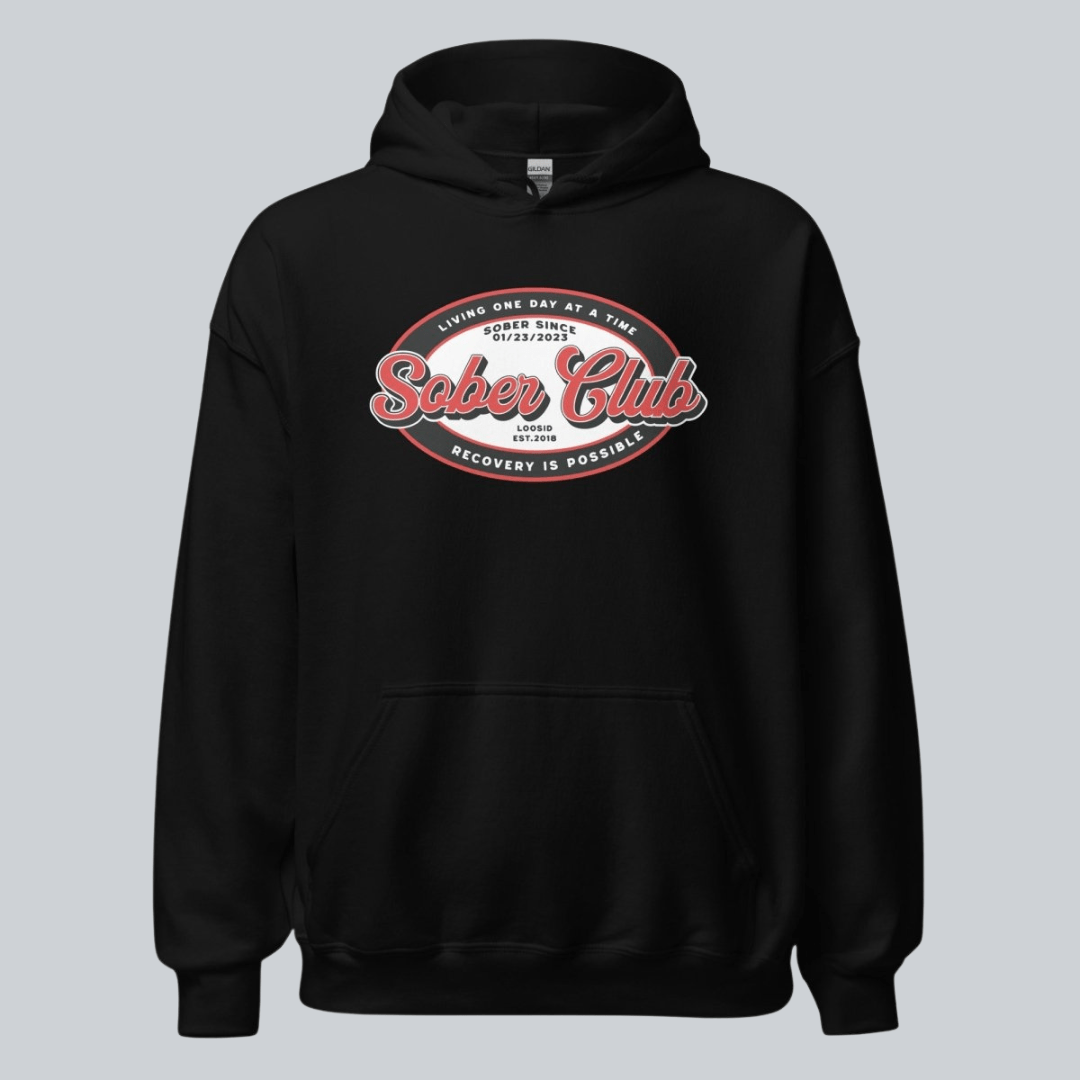 Sober Club Badge Unisex Hoodie with Custom Sobriety Date