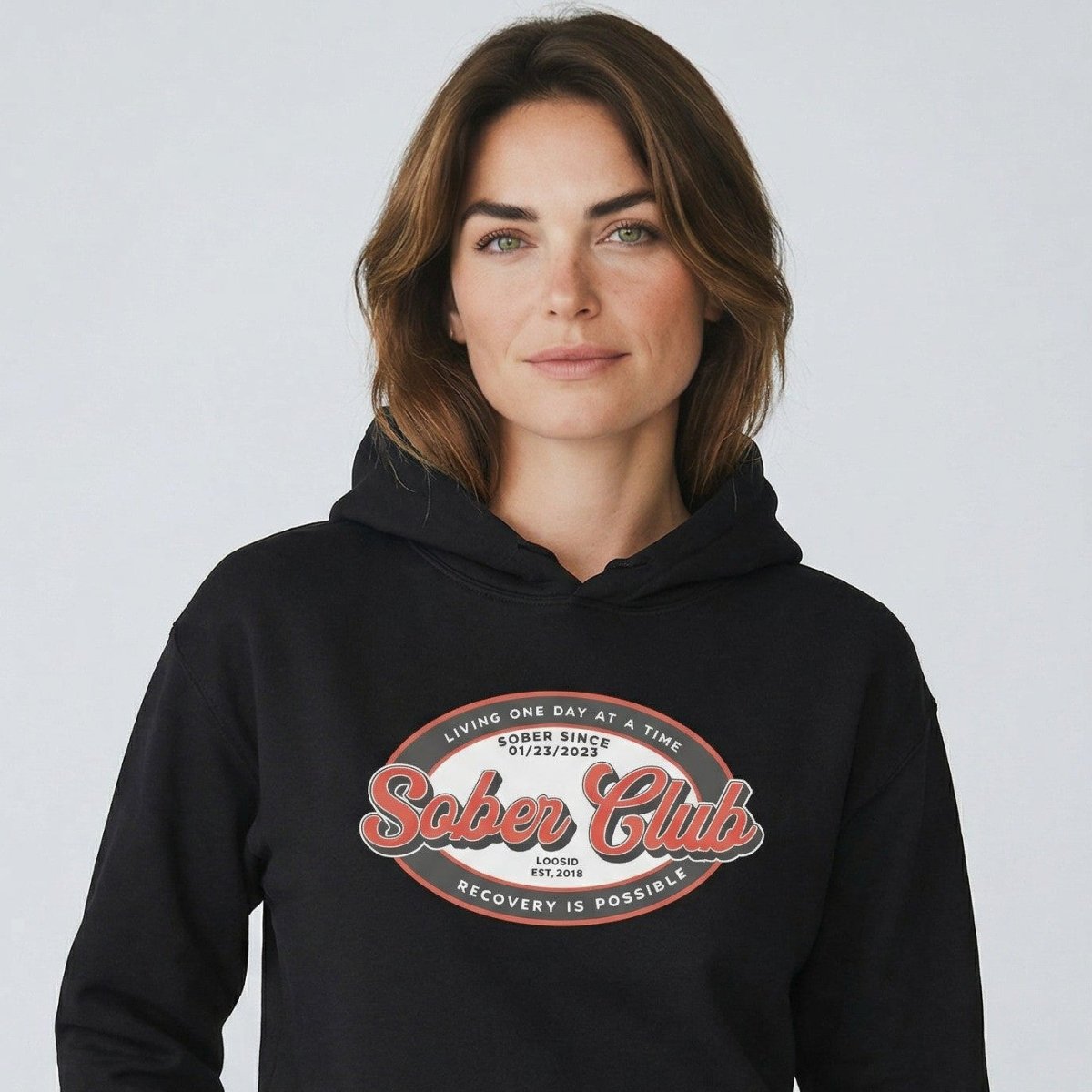 Sober Club Badge Unisex Hoodie with Custom Sobriety Date