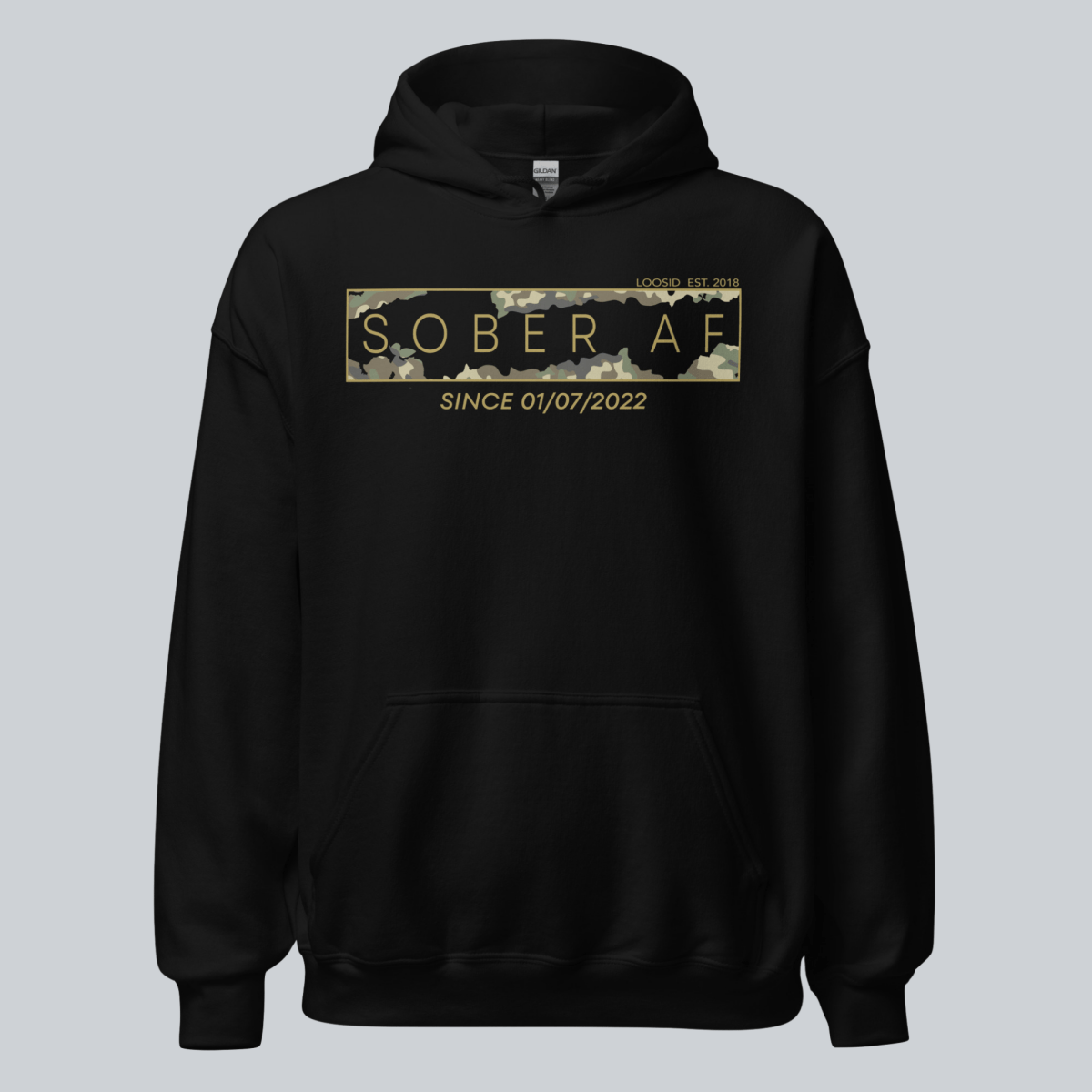 Recovery Hoodie | Men's Sober AF Camo Hoodie with Custom Sober Date
