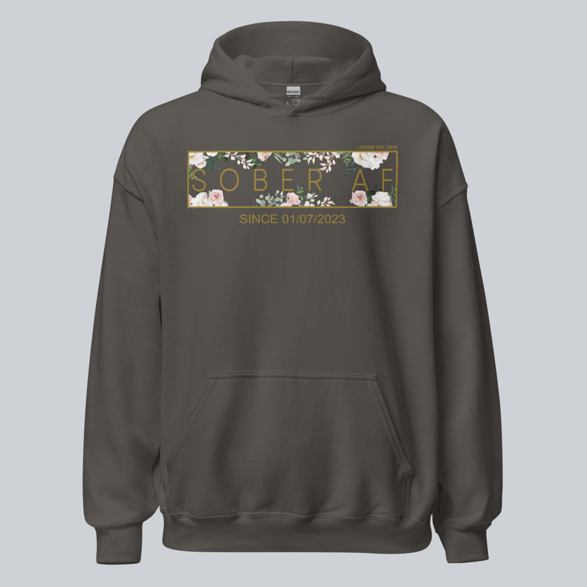 Recovery Hoodie | Women's Sober AF Flower Hoodie with Custom Date