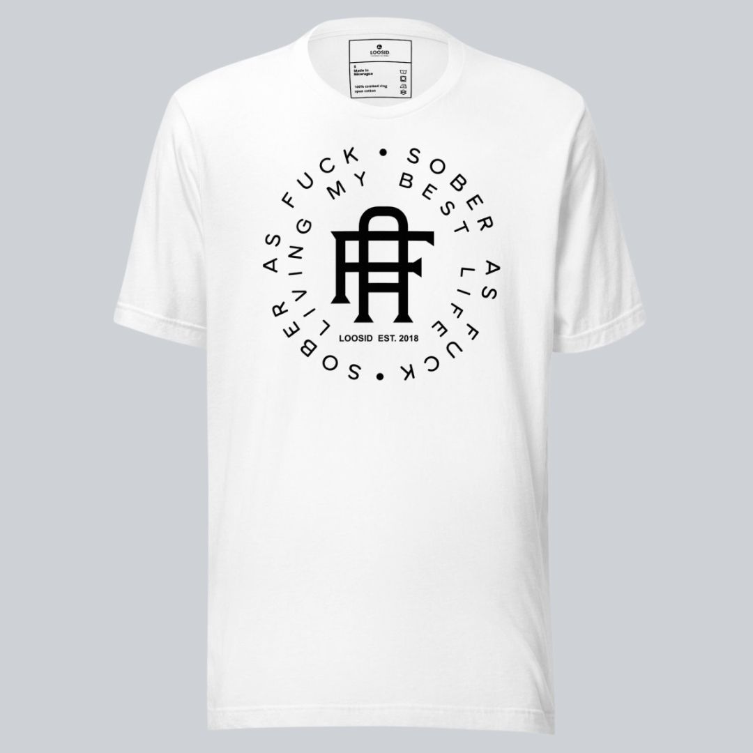Living My Best Life Sober T Shirt fit detail (view 9)