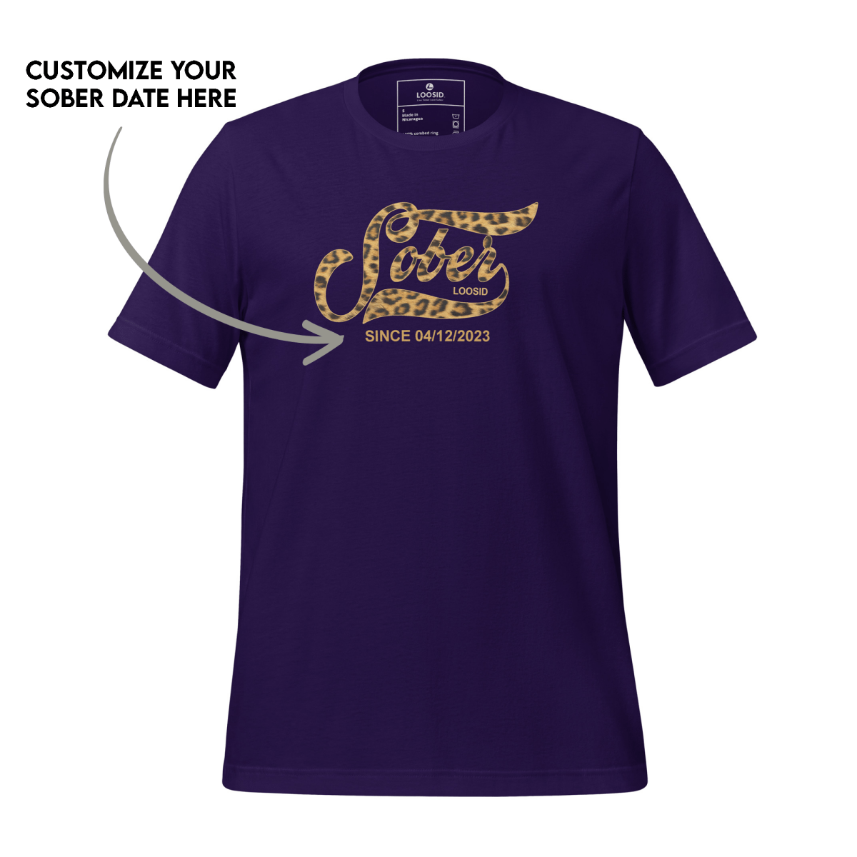Leopard Sober Since T-Shirt w/ Personalized Sobriety Date
