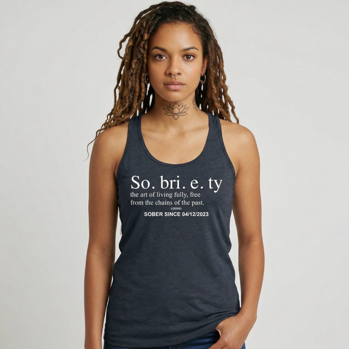 Sobriety Definition Women's Racerback Tank w/Personalize Sober Date