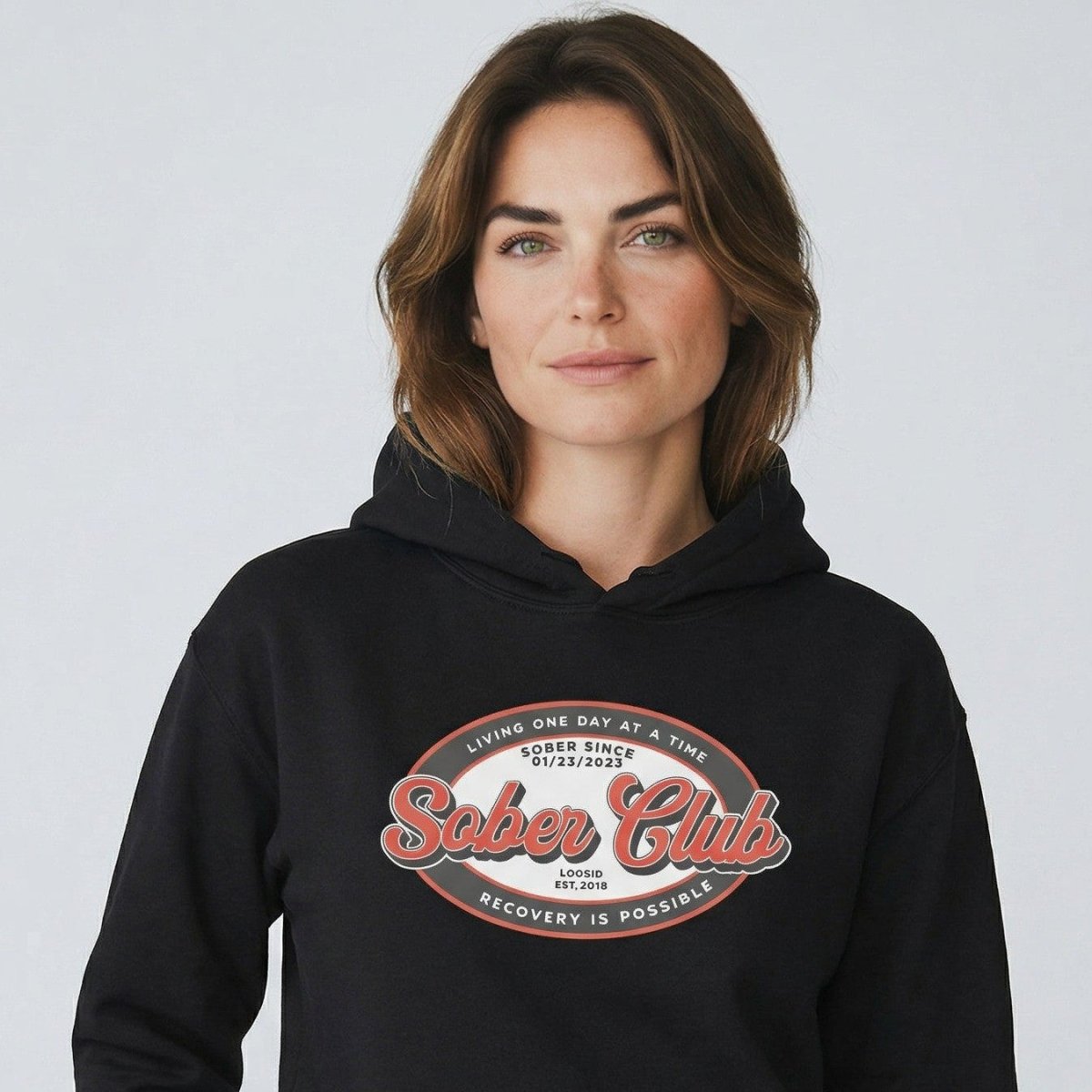 Sober Club Badge Unisex Hoodie with Custom Sobriety Date