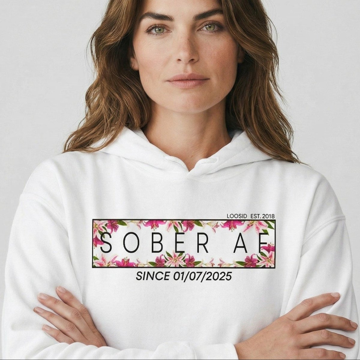 Recovery Hoodie | Women’s Sober AF Hoodie with Custom Date