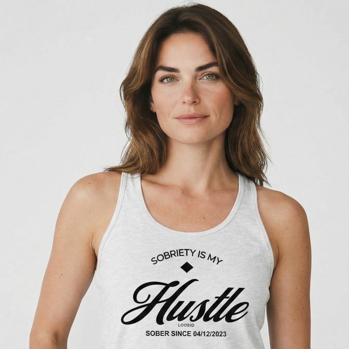 Hustle Women's Racerback Tank w/Personalize Sober Date