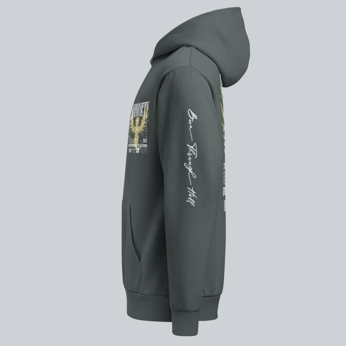 durable sober hoodie product view