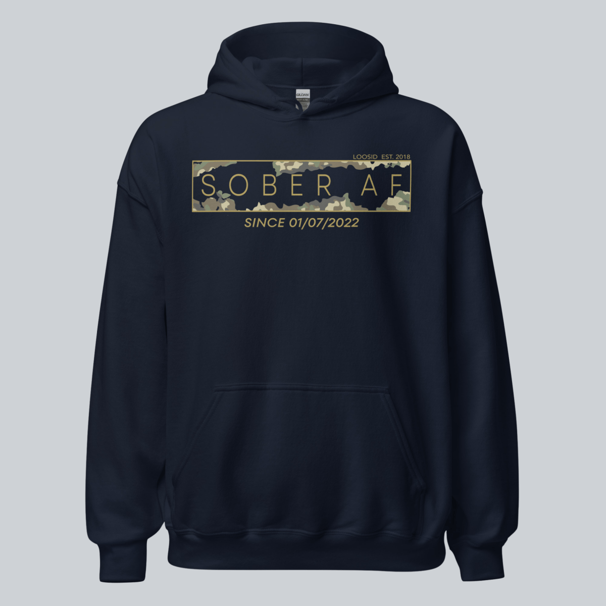 Recovery Hoodie | Men's Sober AF Camo Hoodie with Custom Sober Date