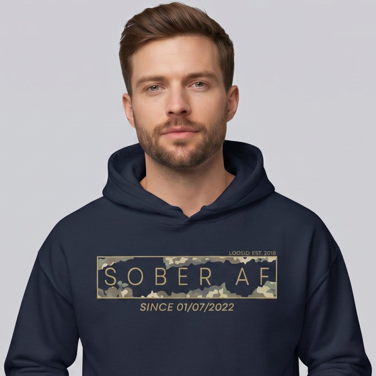 Recovery Hoodie | Men's Sober AF Camo Hoodie with Custom Sober Date
