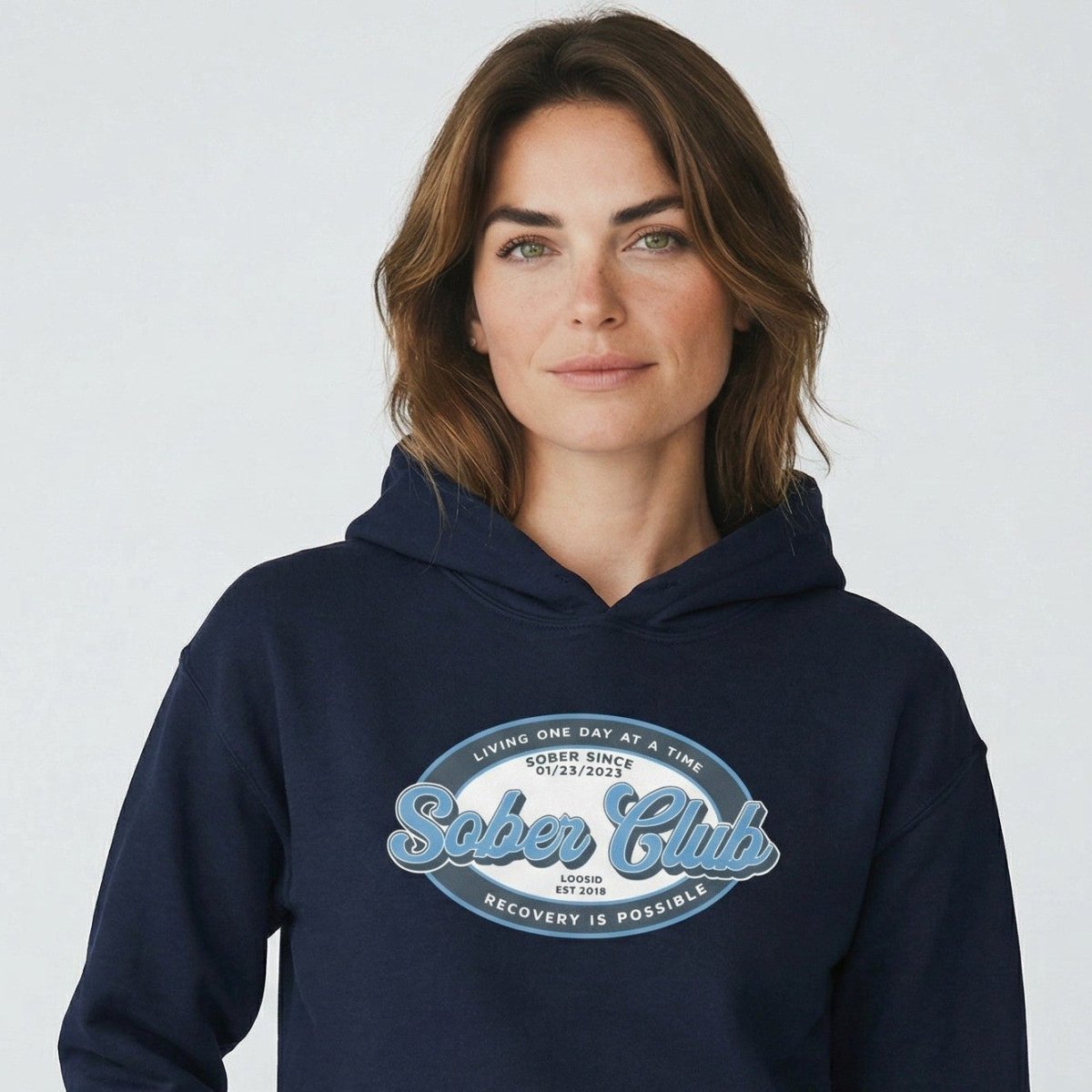 Sober Club Badge Unisex Hoodie with Custom Sobriety Date