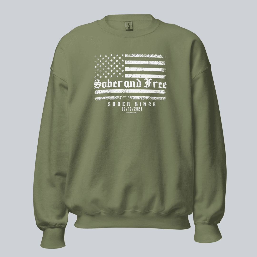 Sober and Free Sobriety Recovery Hoodie flat lay styled image (view 13)