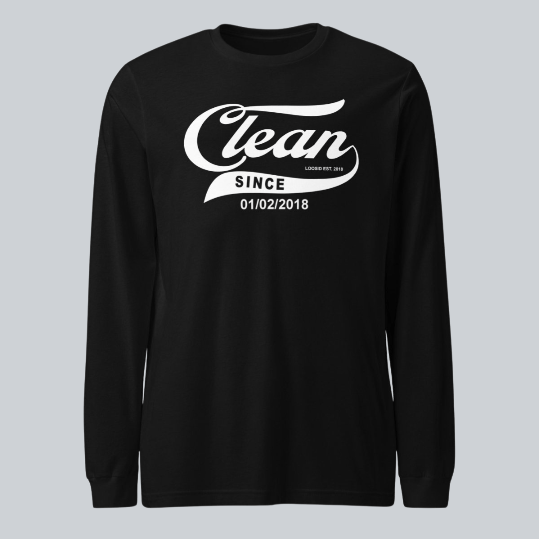 Men's Clean & Sober Long Sleeve T-shirt with Custom Sobriety Date