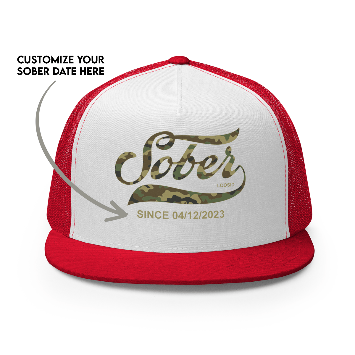 Sober Since Camo Trucker Hat w/Personalized Date