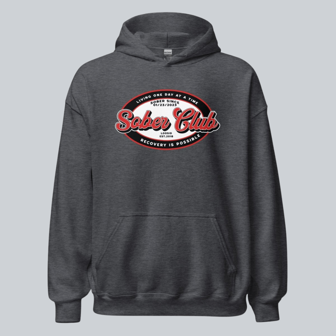 Sober Club Badge Recovery Hoodie lifestyle view (view 25)
