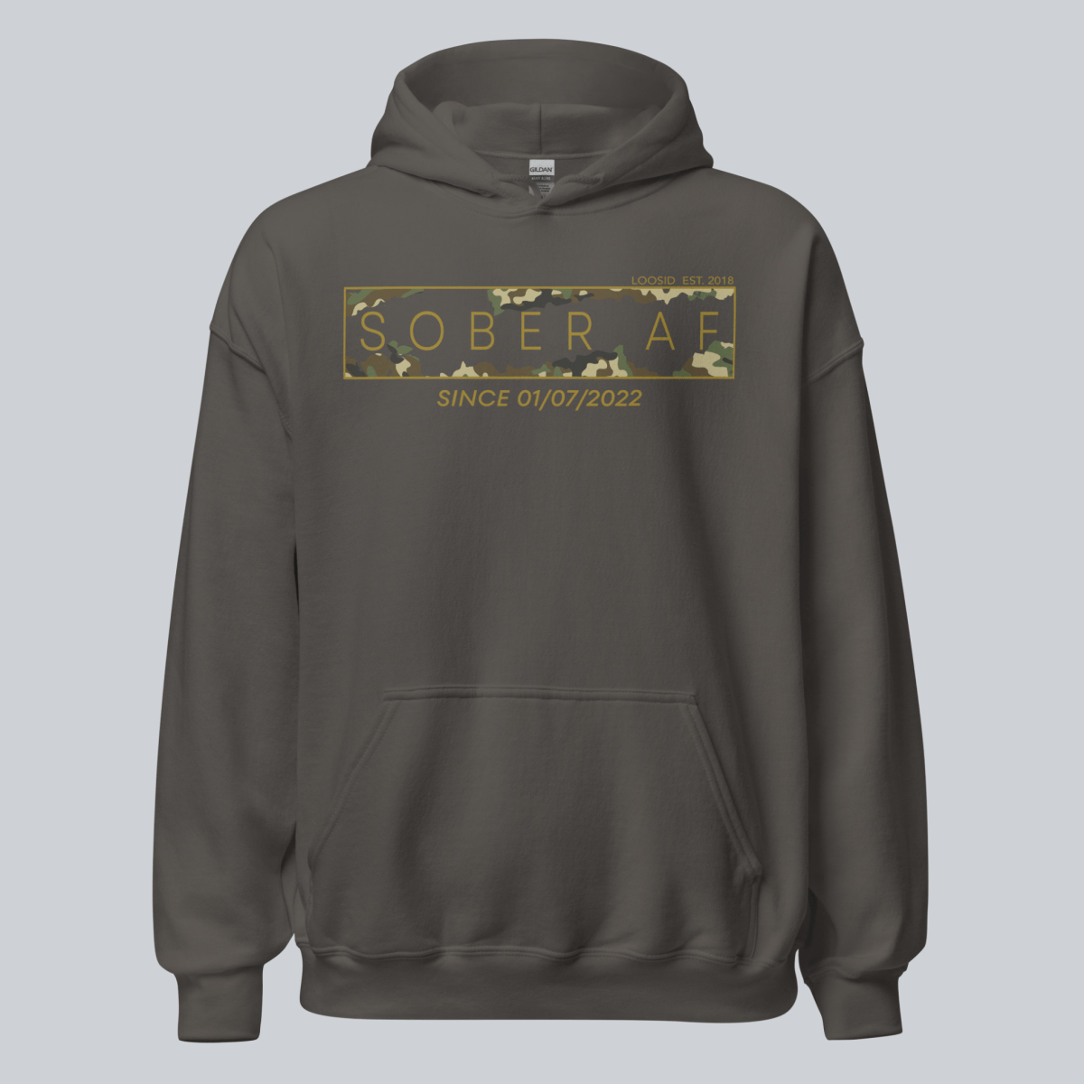 Recovery Hoodie | Men's Sober AF Camo Hoodie with Custom Sober Date